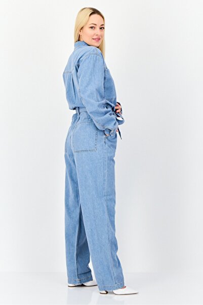 Esprit Women Washed Long Sleeve Jumpsuits, Blue