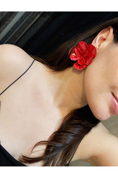 luxyansımalar Big Red Rose Earrings