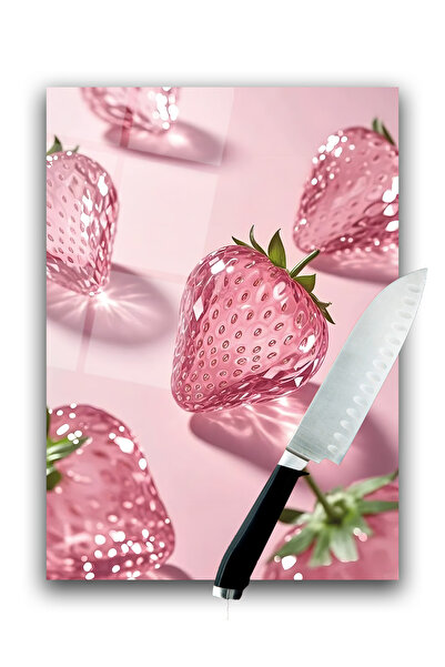 home dekors لوح تقطيع الزجاج، لوح تقطيع الفراولة الوردية، هدية للعروس، 35 × 2...