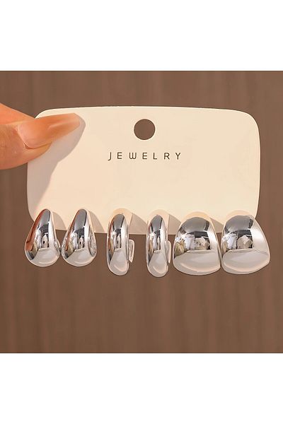 Perry Accesories 3 قطع من الأقراط الذهبية و3 قطع من الأقراط الفضية على شكل دمعة بوتيغا أقراط متعددة للنساء