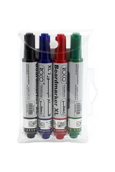Roco Whiteboard Marker Set - Chisel Tip (1.5–3 mm), Assorted Colors - Black, Blue, Green, Red (4-Pack)
