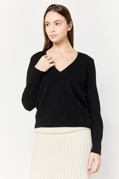 Harmont & Blaine Women V-Neck Textured Sweater, Black