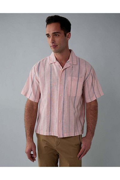 AMERICAN EAGLE AE Poolside Linen-Blend Button-Up Shirt