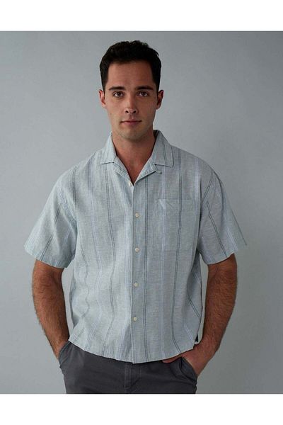 AMERICAN EAGLE AE Poolside Linen-Blend Button-Up Shirt