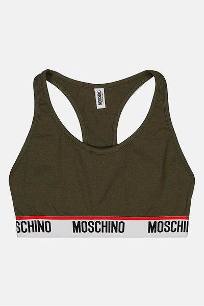 Moschino حمالة صدر نسائية غير مبطنة بشعار العلامة التجارية، لون زيتوني