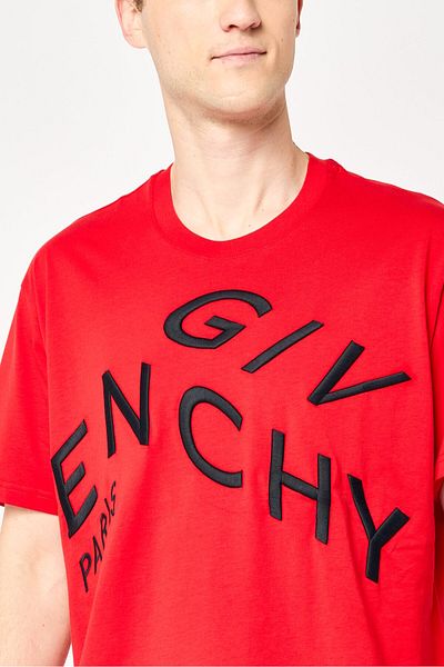 Givenchy Men Oversized Crew Neck Short Sleeves Embroidered T-Shirt, Red