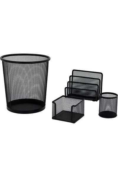 Roco 4-Piece Desk Organizer Set – Black Mesh Steel
