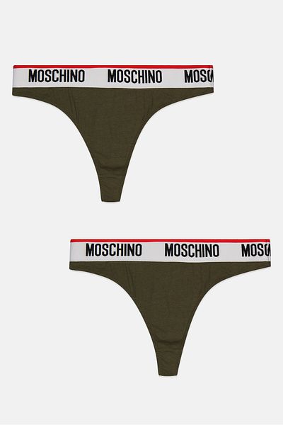 Moschino سروال داخلي نسائي من قطعتين بشعار العلامة التجارية، زيتوني