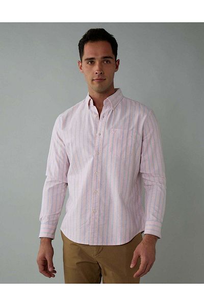 AMERICAN EAGLE قميص أكسفورد مخطط بأزرار من AE Everyday