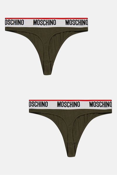 Moschino سروال داخلي نسائي من قطعتين بشعار العلامة التجارية، زيتوني