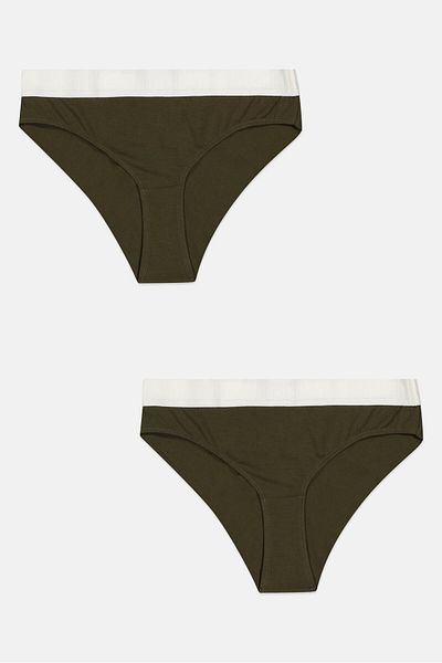 Moschino Women 2 Pieces Brand Logo Brazilian Briefs, Olive
