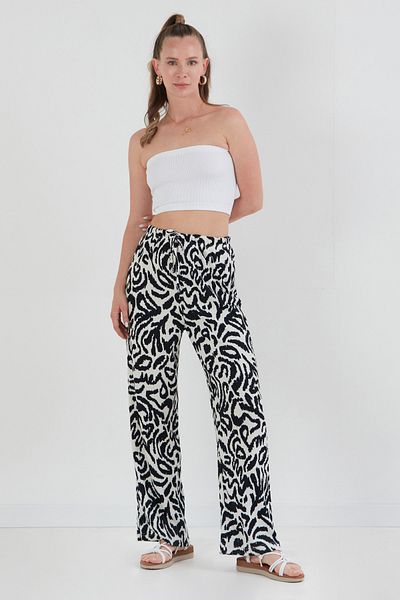 Fulla Moda Patterned Wrinkled Fabric Wide Leg Trousers
