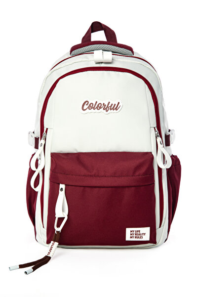 Colorful حقيبة ظهر حضرية باللون الأحمر الداكن - حقيبة مدرسية مع حجرة للكمبيوت...