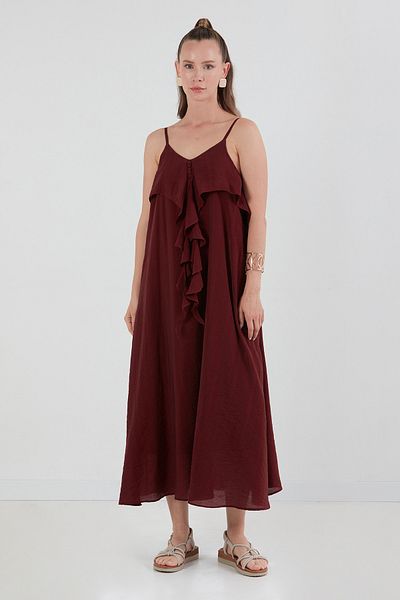 Fulla Moda Φαρδύ φόρεμα με λουράκι μπροστά με βολάν