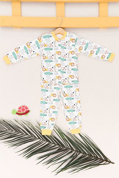 Fulla Moda 100% Cotton Animal Printed Snap Fastener Boys' Pajama Set