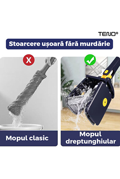 Teno Teno® Rectangular Mop Head, 360 degree rotation, one cloth, 123 cm, blue/yellow