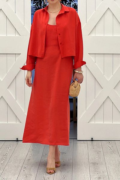 My Blog Pomegranate Flower Modal Shirt Dress Suit - 51153