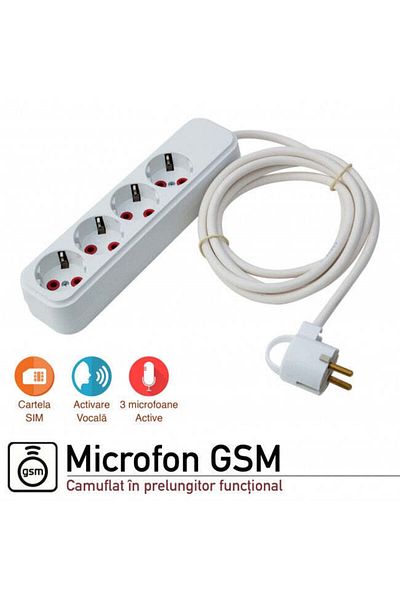 Minitechnics GSM Microphone In Extension Cord, 3 Built-in Microphones with Voice Activation, Model PMDV-XS 108