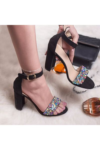 MODA STİL Sandale Cu Toc July Piele Ecologica Intoarsa Negru, 38