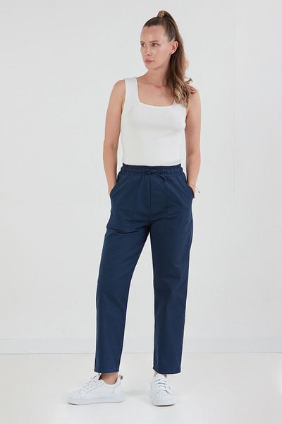 Fulla Moda Gabardine Trousers with Elastic Waist