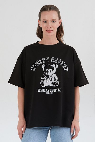 Fulla Moda Teddy Bear imprimate Oversised T-Shirt