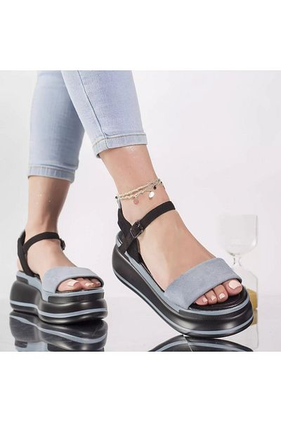 MODA STİL Sandale cu platforma despina albastru-deschis piele ecologica, 40