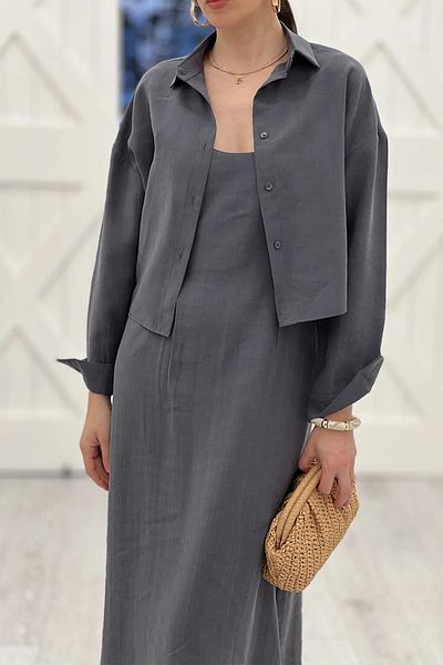 My Blog Σετ φόρεμα Anthracite Modal Shirt - 51153