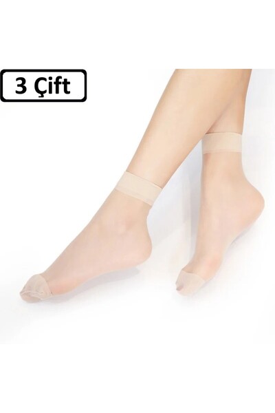 çorapmanya 3 Çift Kadın Ten - Siyah -Sahra Tül Soket Çorap