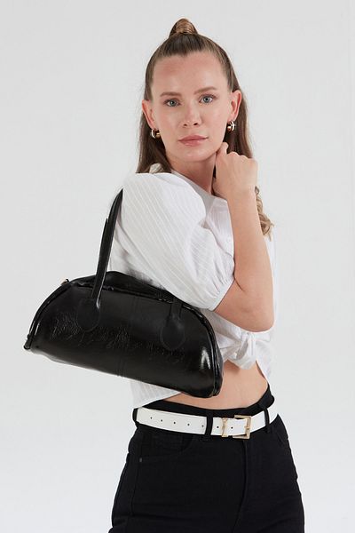 Fulla Moda Zippered Patent Leather Handbag