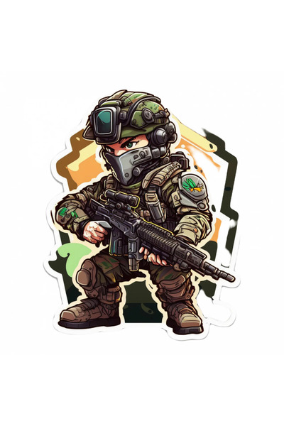 INOVATIX Set de 8 piese, autocolant luptător forțelor speciale cu mitralieră, INOVATIX®. 6 cm