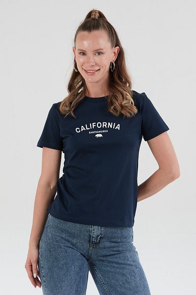 Fulla Moda California Embossed Printed Crew Neck T-Shirt