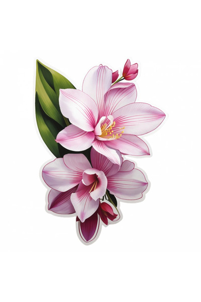 INOVATIX Set de 8 autocolante cu flori de orhidee Laelia, frunze și boboci, I...