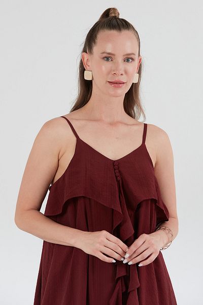 Fulla Moda Φαρδύ φόρεμα με λουράκι μπροστά με βολάν