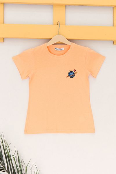 Fulla Moda Tricou pentru fetiță, 100% bumbac, cu imprimeu Planet în față și în spate