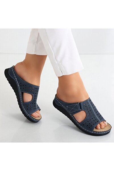 Botinelli Women's Navy Blue Slippers Made of -friendly Leather Ajila, 37