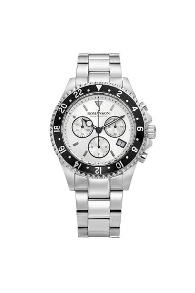 Romanson Chronograph Men's Watch White Dial Black Bezel