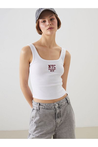 LC Waikiki Xside White U-Neck Embroidered Women's Tank Top