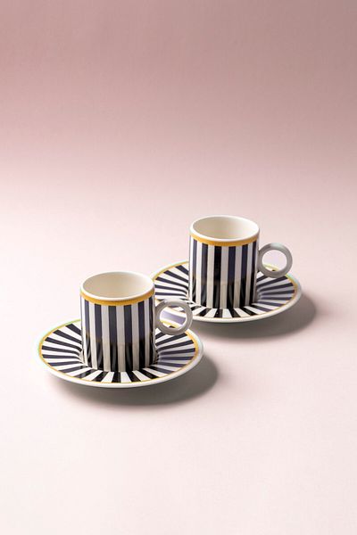 FH finehome Colourful Porcelain 4 Piece Set of 2 Cups Black