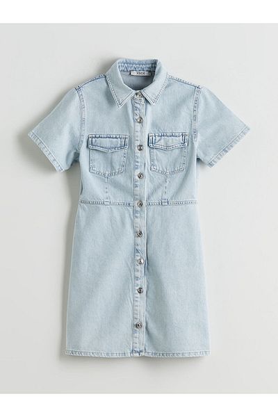 LC Waikiki XSIDE Rochie mini din blugi cu guler de cămașă albastră
