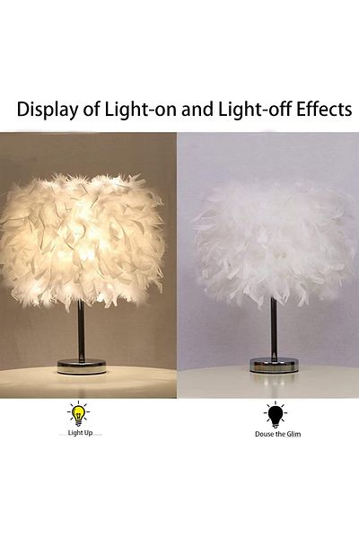 COOYA Feather Table Lamp,with Foldeable Feather Lampshade,Creative Home Decor,for Bedroom Living Room