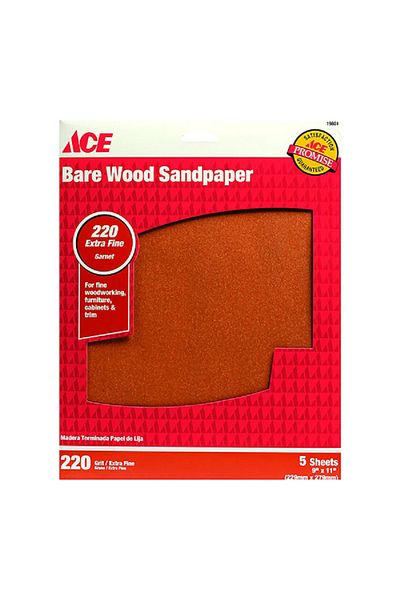 ACE 5-Piece Fine Bare Wood Sandpaper Brown 9 x 11inch