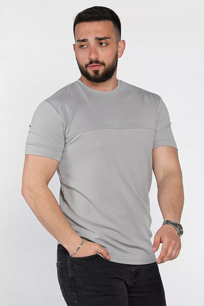 MİSHAR İTALİA Γκρι ανδρικό μπλουζάκι με λαιμόκοψη με στάμπα