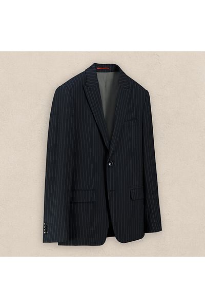 Sarar Interview Woven Fabric Striped Dark Blue Suit