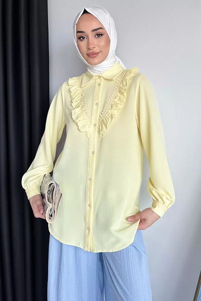 julude Κίτρινο πουκάμισο Hijab με λεπτομέρεια βολάν