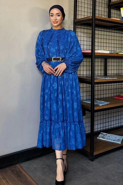 julude Σιφόν φόρεμα με κεντημένο και επέντειρο μπλε σαξόφωνο