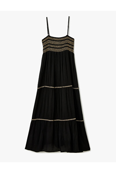Koton Thin Strap Viscose Long Dress with Crochet Detail