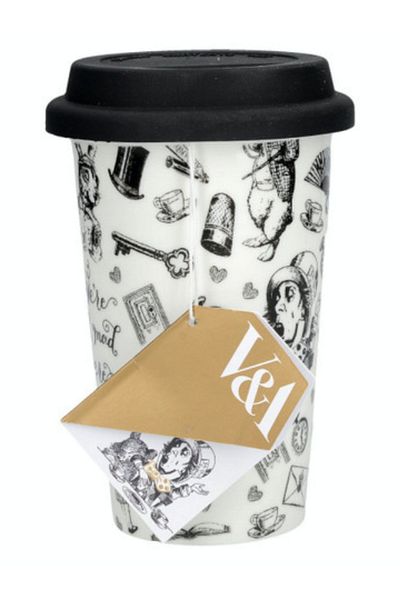MIKASA X V&A Alice in Wonderland 350ml Porcelain Double Wall Mug with Silicone Lid