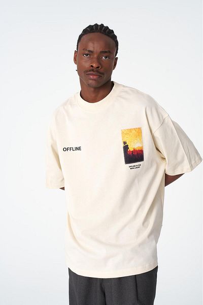 CANMODA Oversize Landscape T-Shirt – 100% Βαμβάκι - Χρώμα Πέτρας