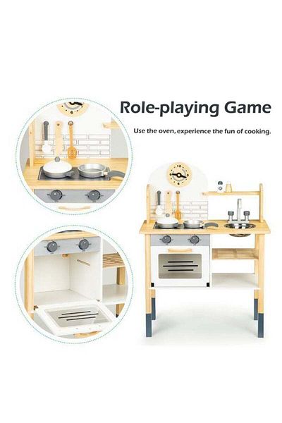 Yelajoy Wooden Kids Kitchen Playset With Accessories,Safety,Realistic Cooking Toy Gifts for Children
