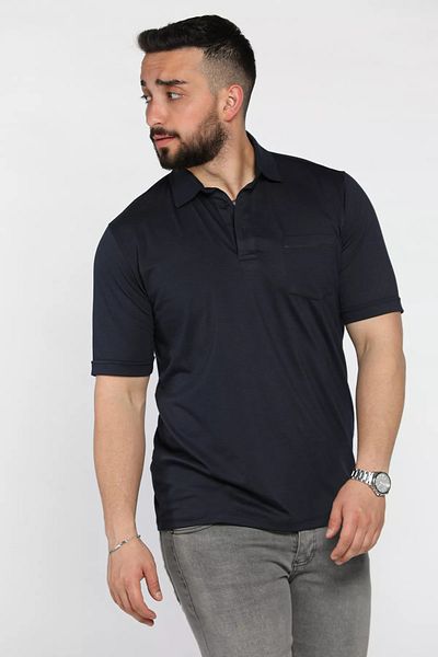 MİSHAR İTALİA Ανδρικό μπλουζάκι με γιακά πόλο Navy Blue με τσέπη με μισό κουμπί